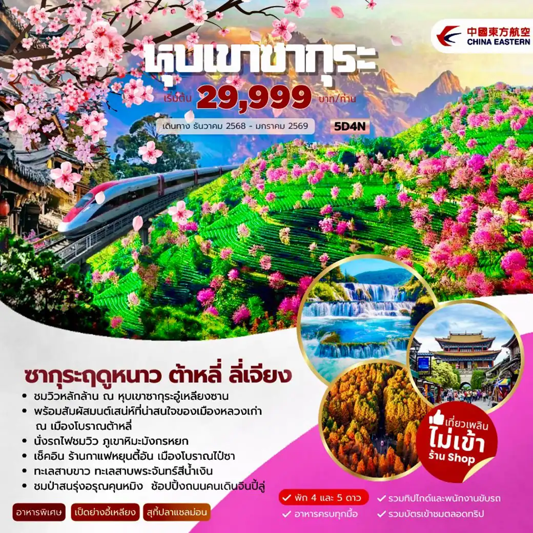 ทัวร์จีน หุบเข้าซากุระ ซากุระอู๋เหลียงซาน ภูเขาหิมะมังกรหยก 5วัน 4คืน (MU)