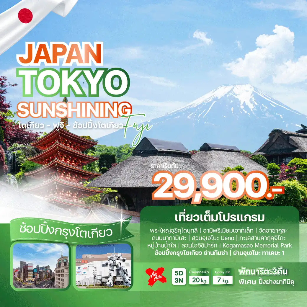 ทัวร์ญี่ปุ่น JAPAN TOKYO SUNSHINING FUJI 5วัน 3คืน (XJ)