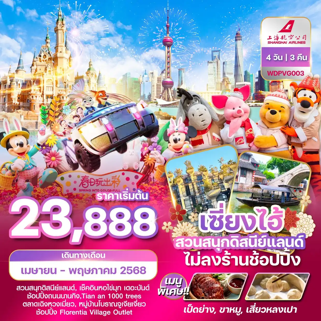 ทัวร์จีน เซี่ยงไฮ้ ดีสนี่ย์แลนด์  4วัน 3คืน (FM)