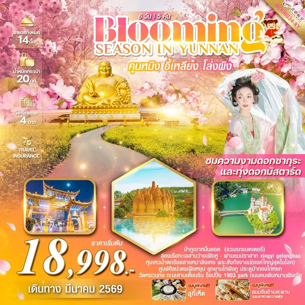 ทัวร์จีน BLOOMING SEASON IN YUNNAN คุนหมิง อี้เหลียง โล่วผิง 6วัน  5คืน (KY)