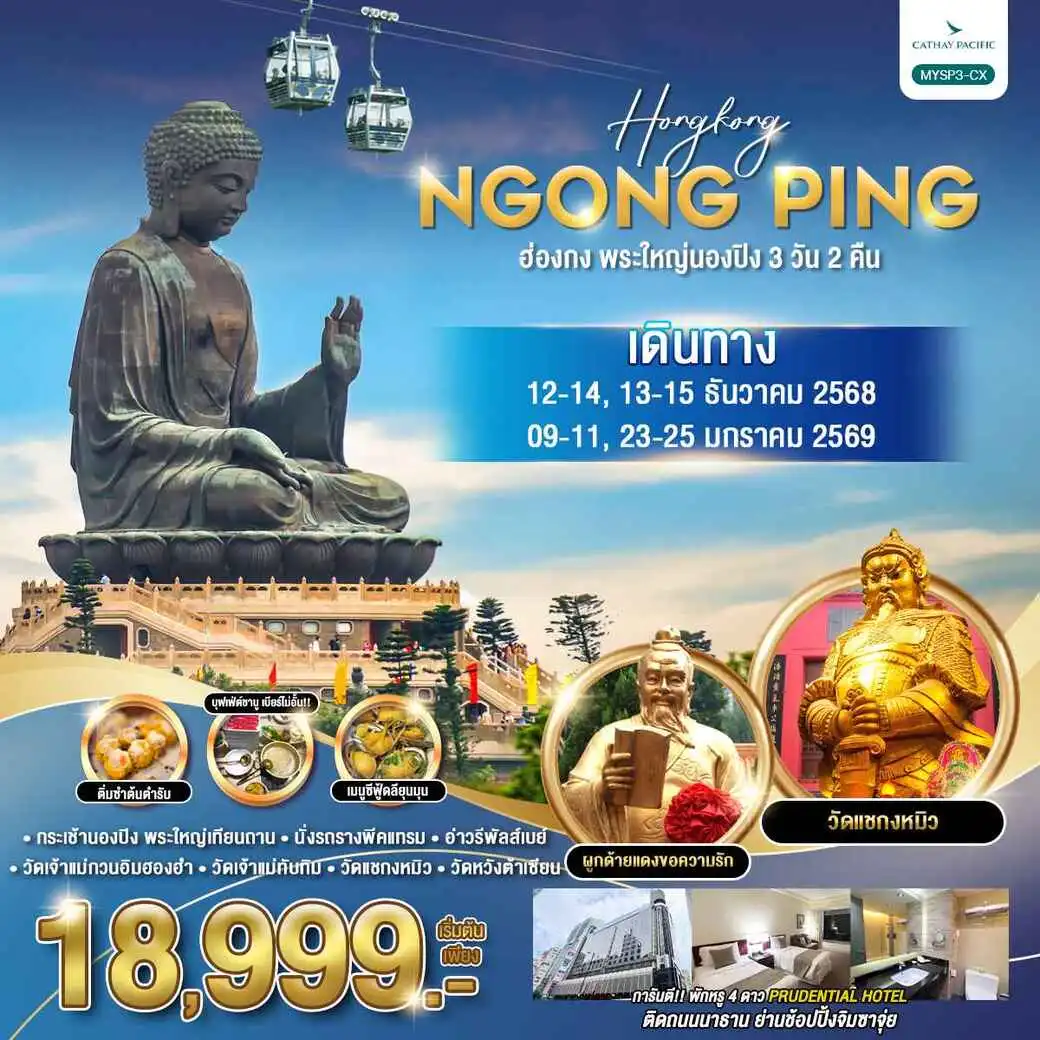 ทัวร์ฮ่องกง  พระใหญ่นองปิง 3วัน 2คืน (CX)