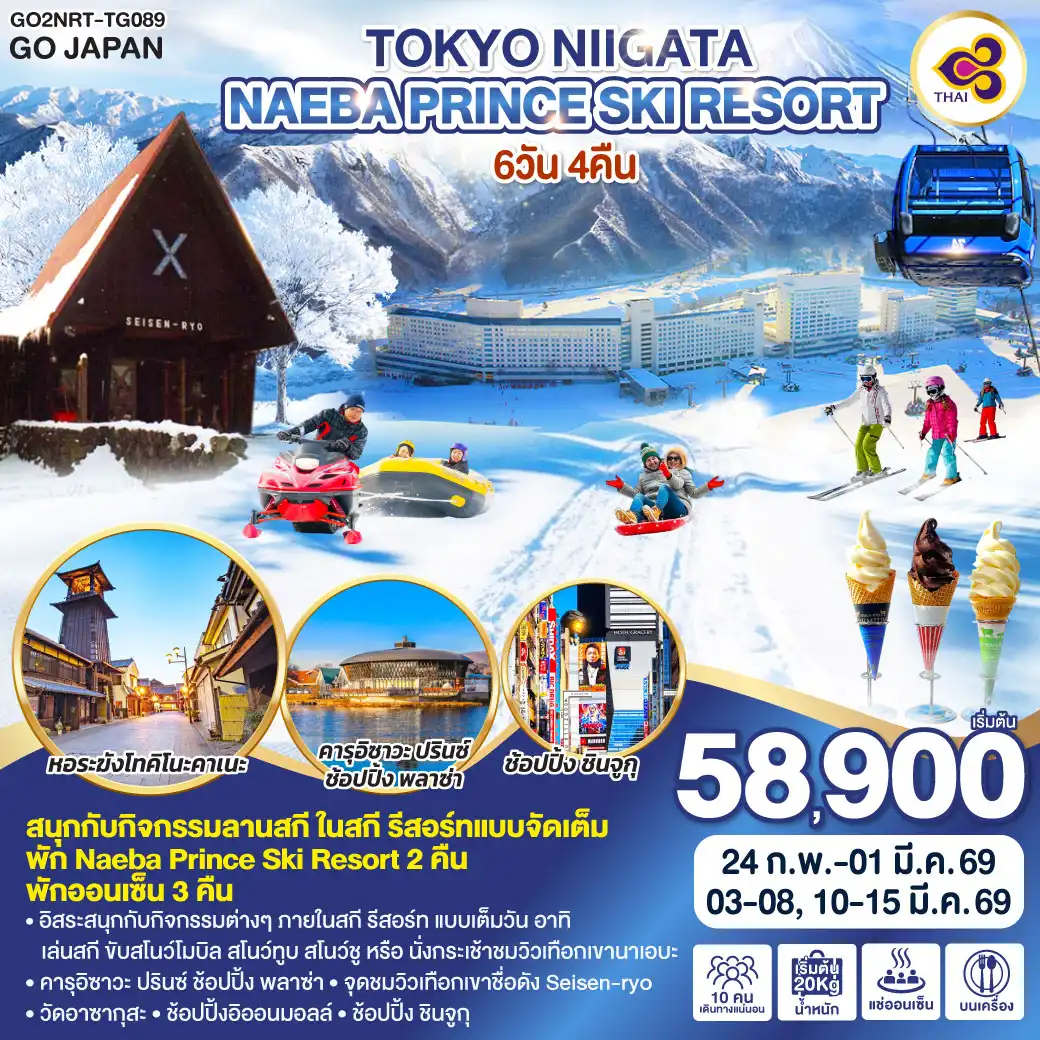 ทัวร์ญี่ปุ่น TOKYO NIIGATA NAEBA PRINCE SKI RESORT 6วัน 4คืน (TG)