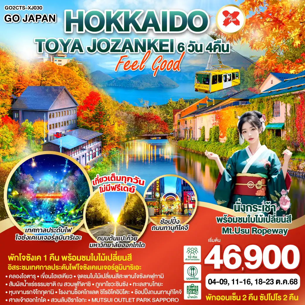 ทัวร์ญี่ปุ่น  HOKKAIDO TOYA JOZANKEI FEEL GOOD 6วัน 4คืน (XJ)